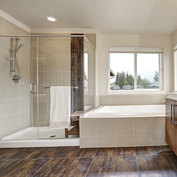 Shower and separate bathtub.