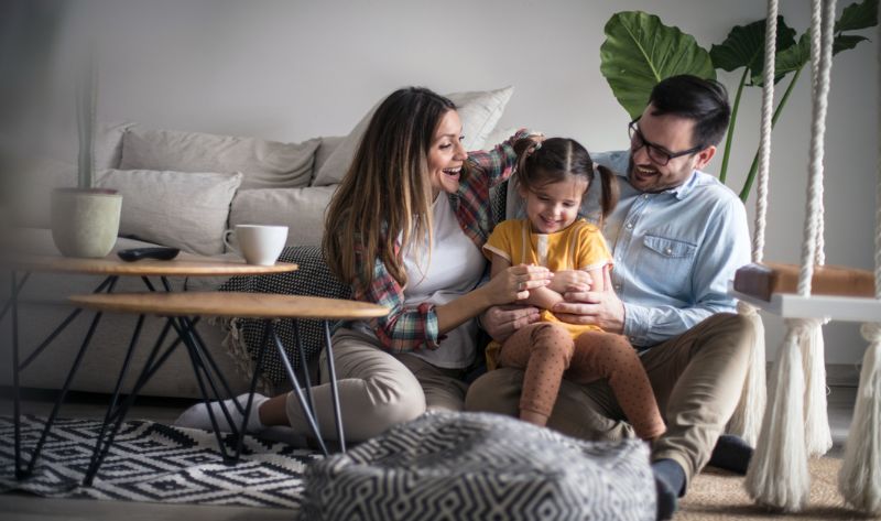 Happy family enjoying time at home